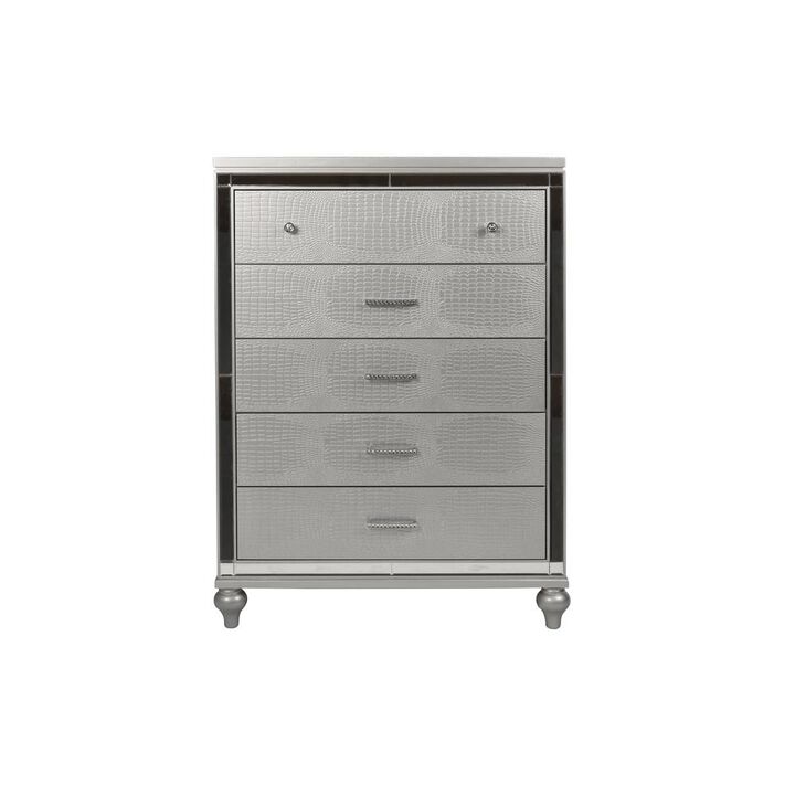 New Classic Furniture Furniture Valentine Solid Wood Chest with 5 Drawers in Silver