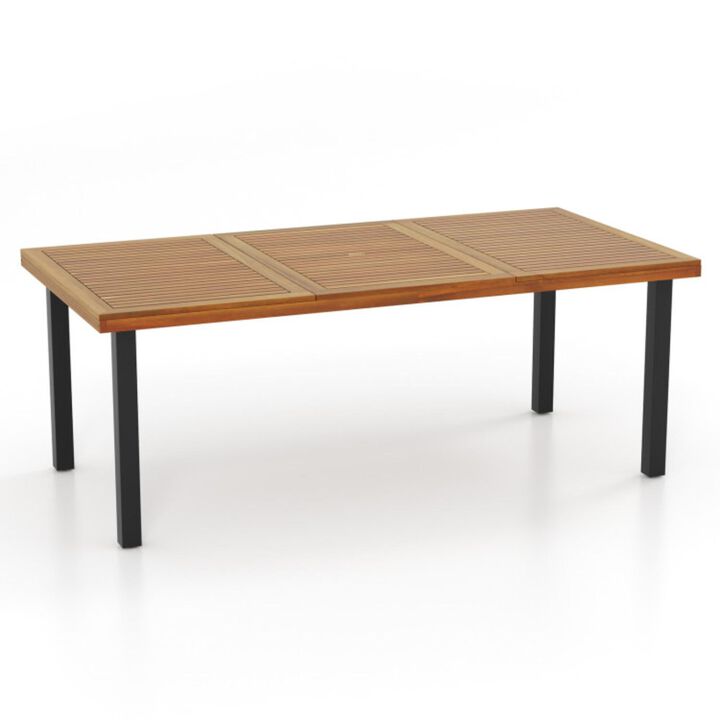 Hivvago 79" Acacia Wood Dining Table 8-Person Patio Table with 1.9" Umbrella Hole and Adjustable Foot Pads