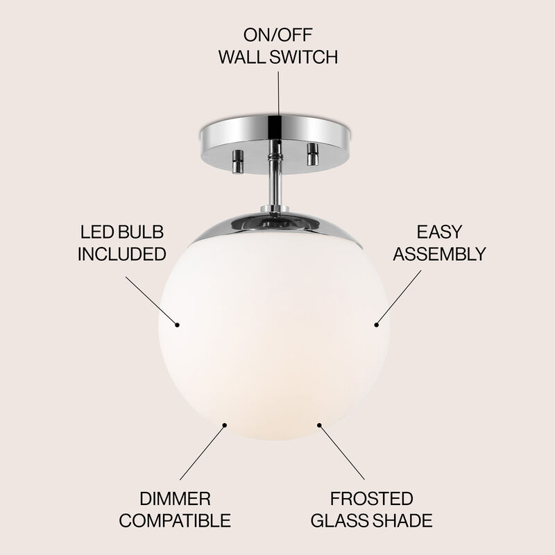 Marcel 1-Light Bohemian Farmhouse Iron/Frosted Glass LED Semi Flush Mount