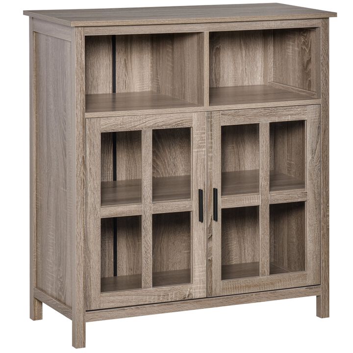Oak Dining Storage: Accent Sideboard with Glass Door and Cubbyholes
