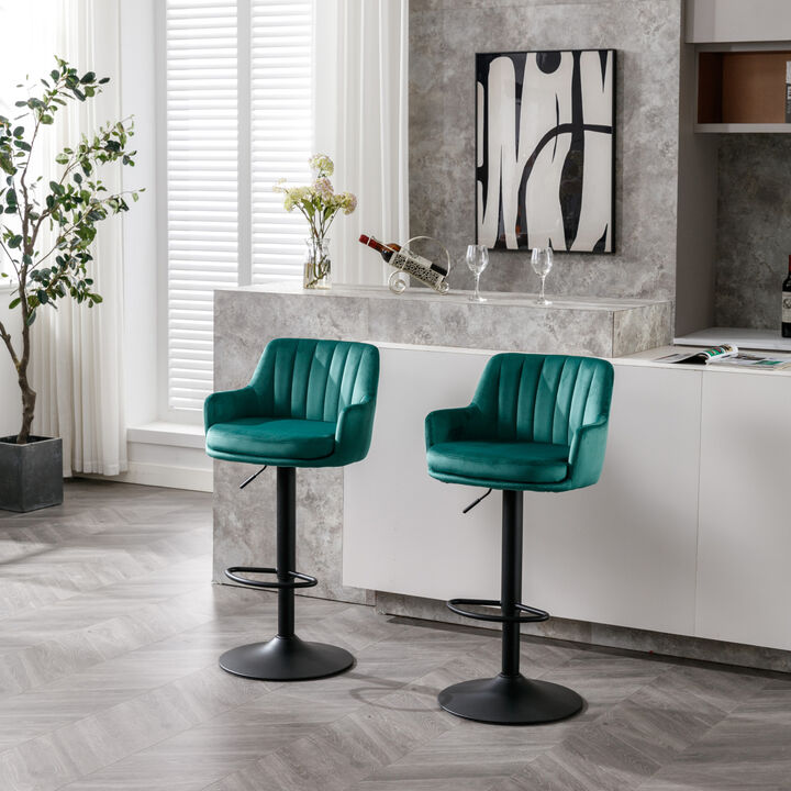 2 Green Adjustable Bar Stools With Back and Footrest