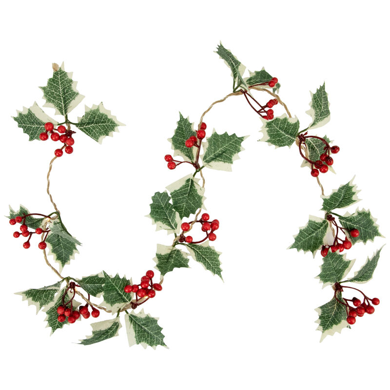 3" x 3.25' Pre-Lit Holly and Berry Christmas Garland  Warm White LED Lights