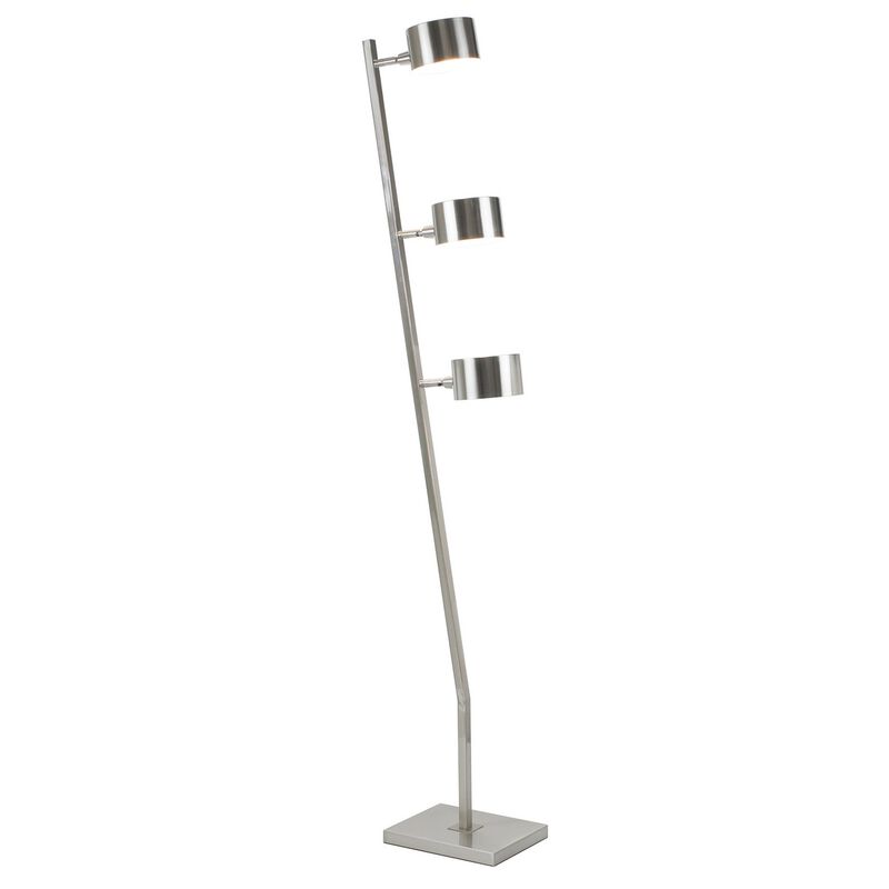 60 Inch Floor Lamp, 3 Drum Metal Shades, Modern Style, Silver Frame-Benzara