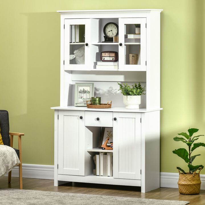 White Kitchen Hutch: Rustic Buffet with Microwave Stand & Shelves