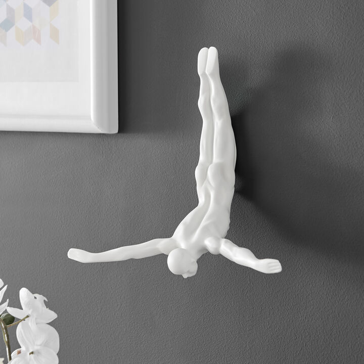 Man Divers Wall Sculpture Set Matte White Resin Handmade