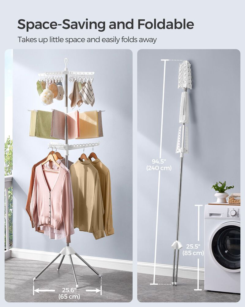 Quadripod Clothes Drying Rack - 3-Tier Foldable Stainless Steel Laundry Air-Drying Rack