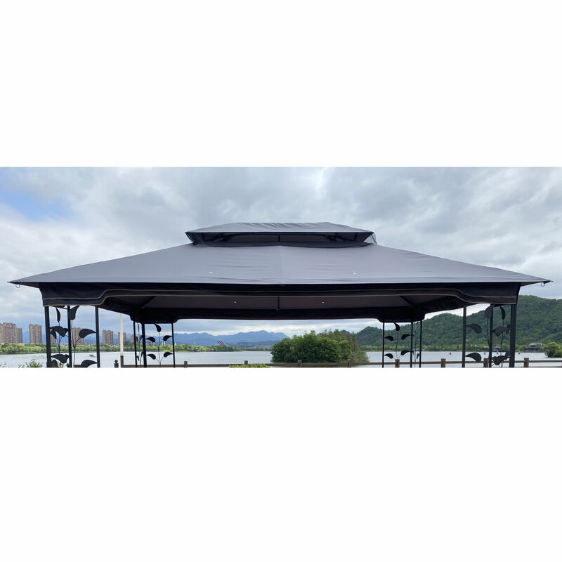 13 X 10FT Patio Double Roof Gazebo Replacement Canopy Top Fabric, Gray