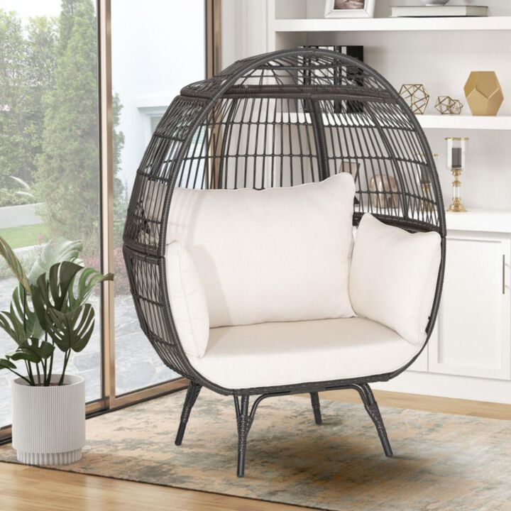 Hivvago Oversized Patio Rattan Egg Lounge Chair with 4 Cushions