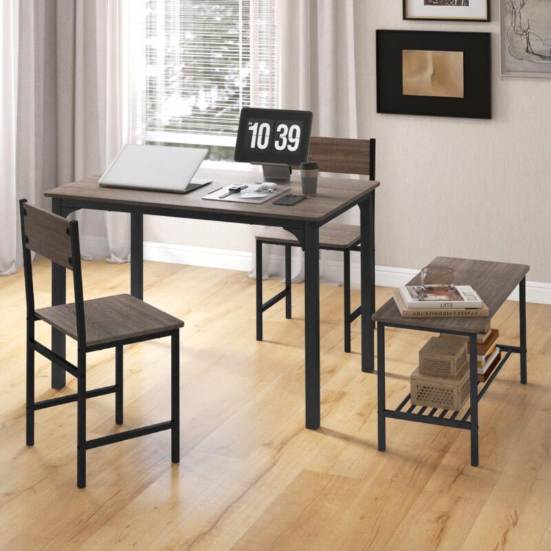 Hivvago 4 Pieces Rustic Dining Table Set with 2 Chairs and Bench