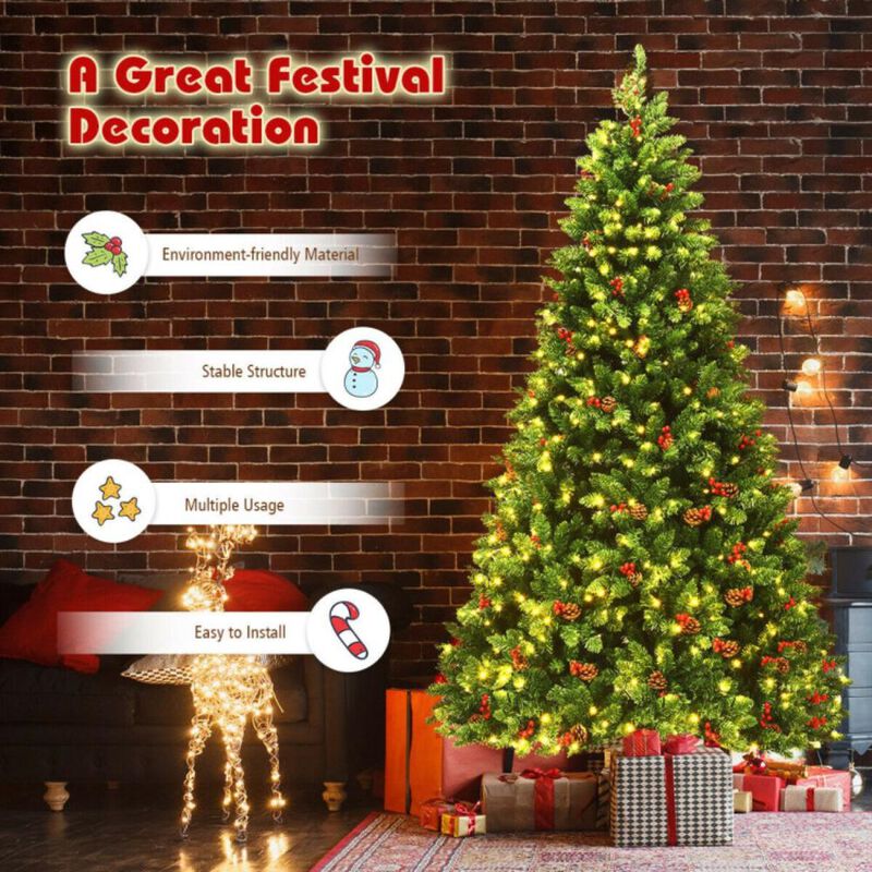 Hivvago 7.5 Feet Pre-lit Hinged Christmas Tree with 550 LED Lights and Sturdy Metal Stand