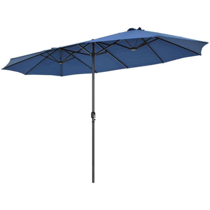 Hivvago 15 Feet Patio Double-Sided Umbrella with Hand-Crank System