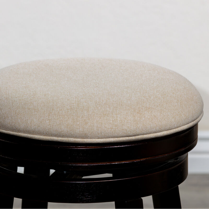 30" Barstool, Espresso Finish, Beige Fabric Seat