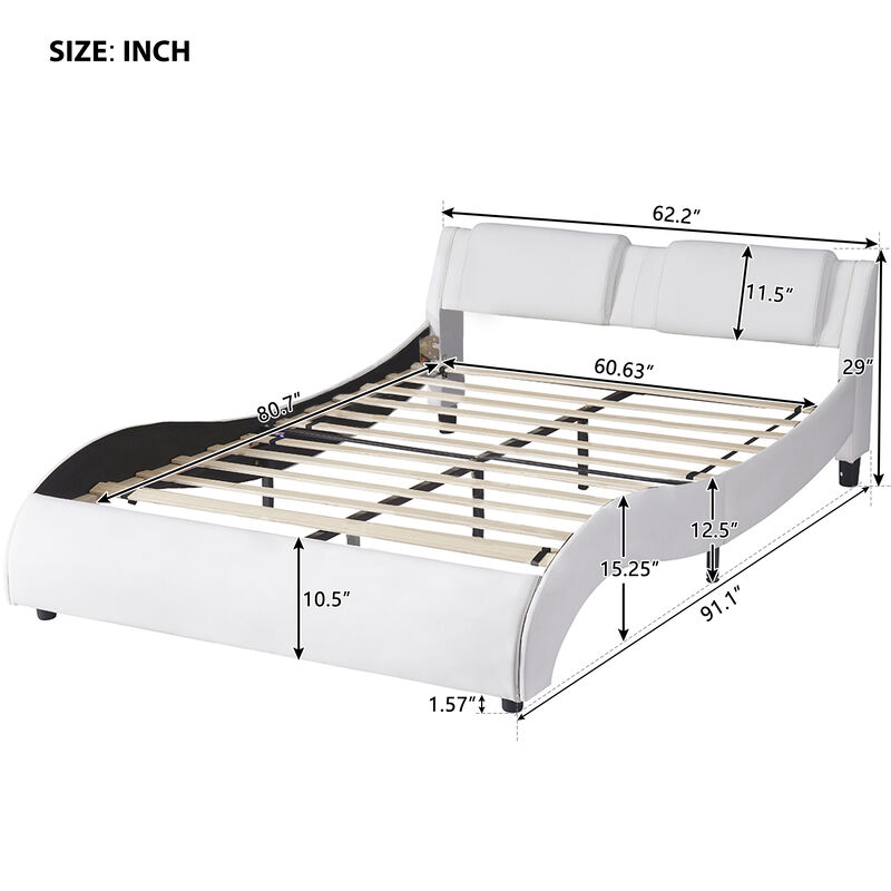 Merax Upholstered Faux Leather Platform Bed with LED Light