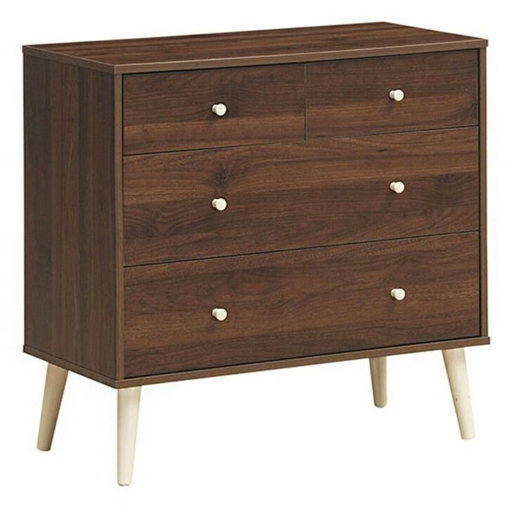 Hivvago Espresso Modern FarmHome 4 Drawer Easy Glide Storage Dresser