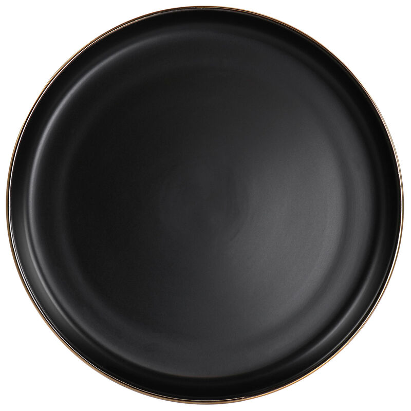 Elama Paul 6 Piece Stoneware Dinner Plate Set in Matte Black with Gold Rim