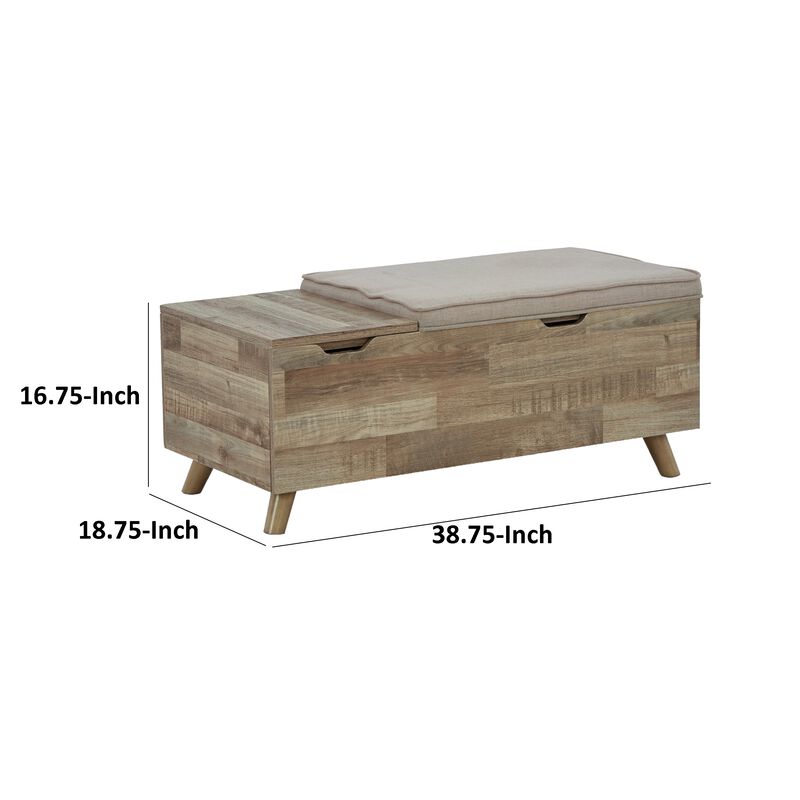 Gimi Storage Bench, Light Brown Wood, Beige Polyester Foam Cushion, 39 Inch - Benzara