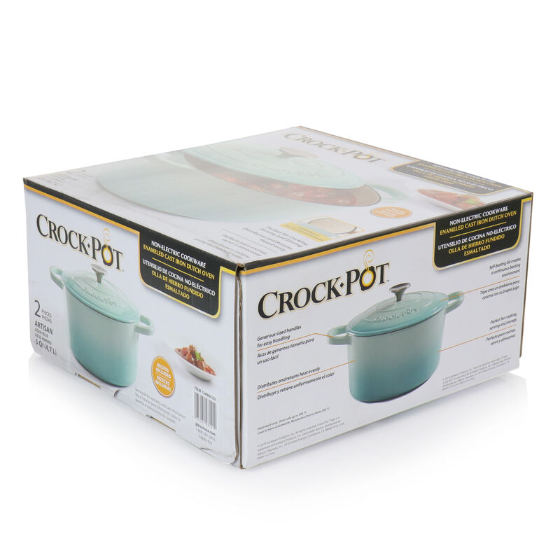 Crock-Pot Artisan 2 Piece 5 Quarts Enameled Cast Iron Dutch Oven in Aqua Blue