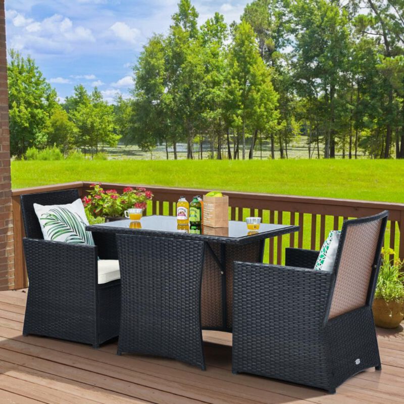 Hivvago 3 Pieces Patio Rattan Furniture Set with Cushion and Sofa Armrest