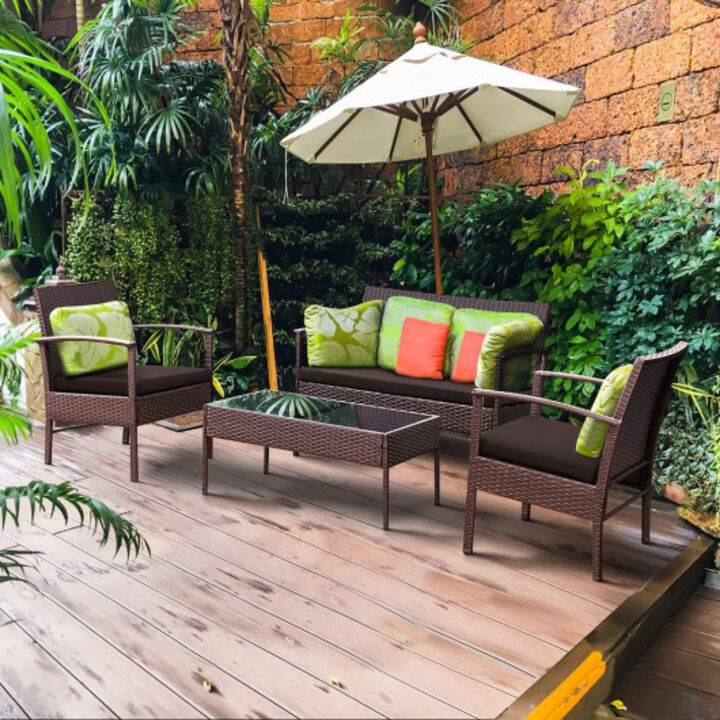 4 pcs Modern Outdoor Patio Rattan Wicker Furniture Set