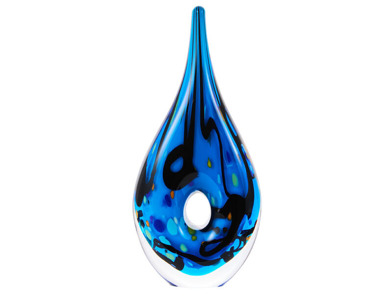 Hand Blown Abstract Hollow Blue Tear Drop Sommerso Art Glass Sculpture