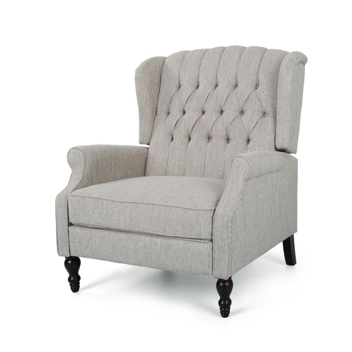Jade Oversize Wide Chair Manual Recliner, Light Gray Tufted - Benzara