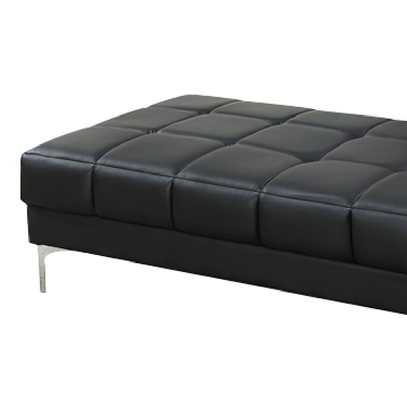 Modish Bonded Leather Ottoman In Black-Benzara