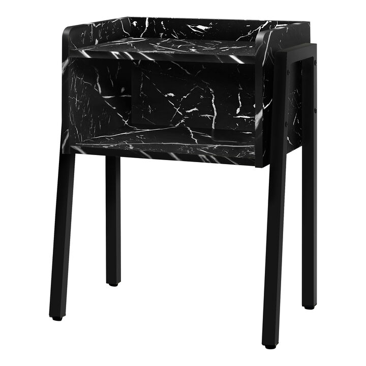 Monarch Specialties I 3590 Accent Table, Side, End, Nightstand, Lamp, Living Room, Bedroom, Metal, Laminate, Black Marble Look, Contemporary, Modern