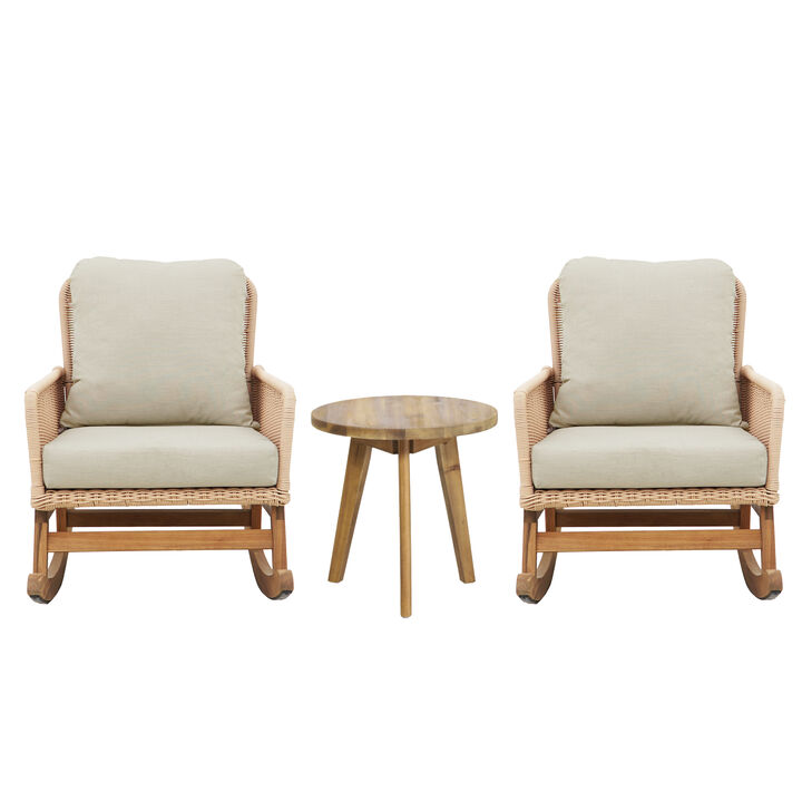 Merax 3-Piece Outdoor Rocking Chairs Side Table Seating Set