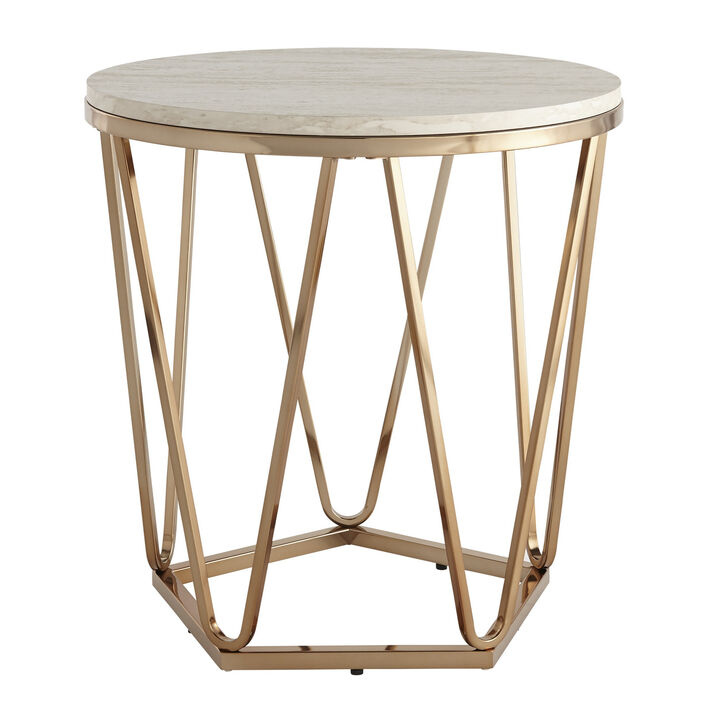 23"" Champagne Manufactured Wood And Iron Round End Table