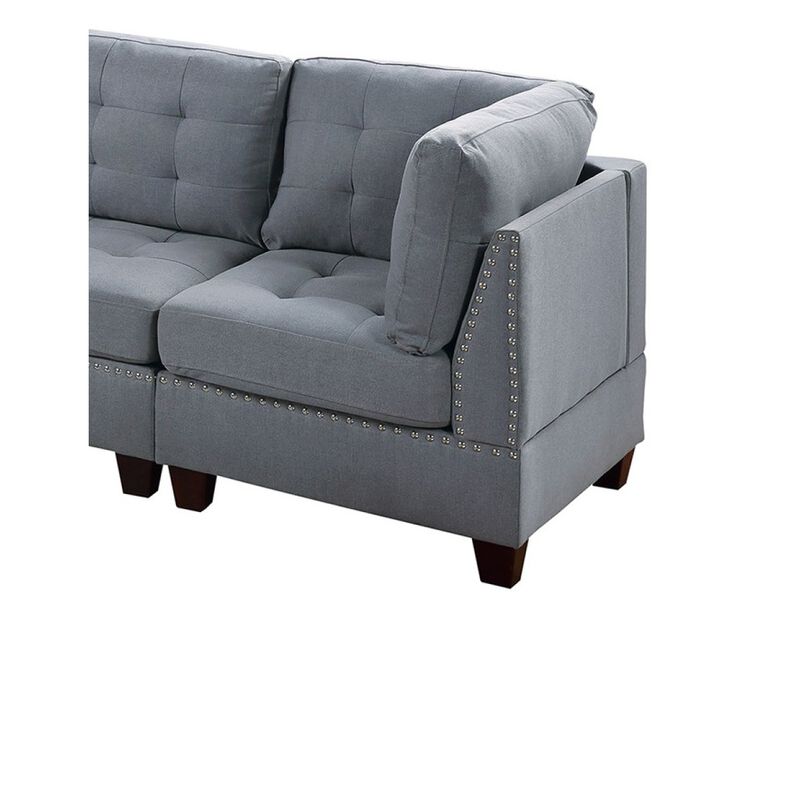 7 Piece Gray Linen Modular Sectional Set with Ottomans