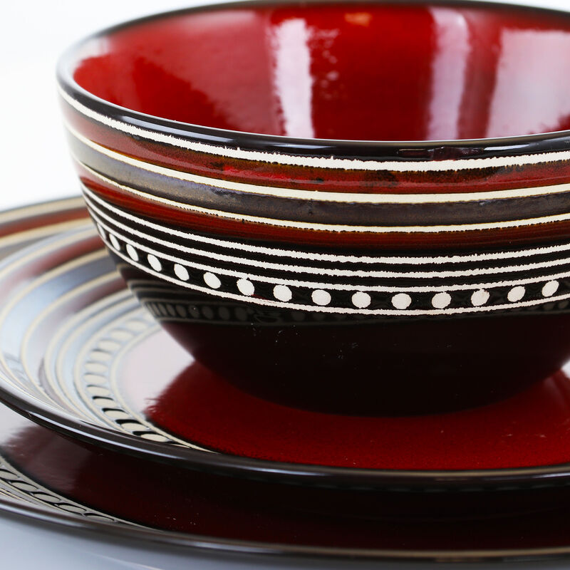 Gibson Elite CafÃ© Versailles 16 Piece Double Bowl Dinnerware Set - Red