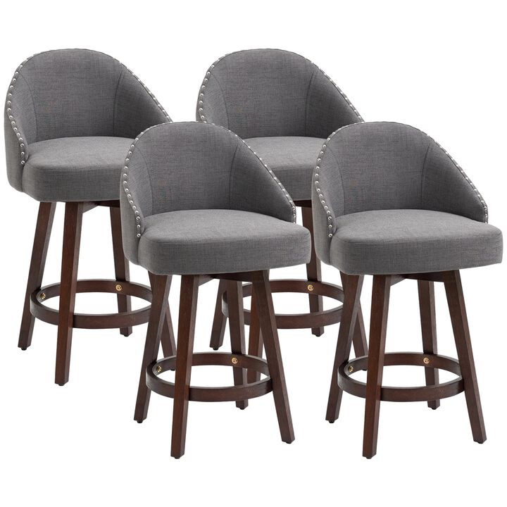 Dark Gray Dining Stools: 26" Linen Fabric Counter-Height Bar Stools