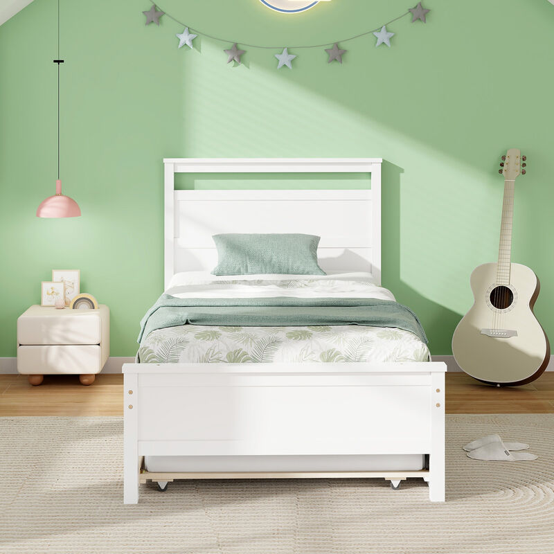 Twin Size Wooden Bed Frame with Trundle for Teens and Adults