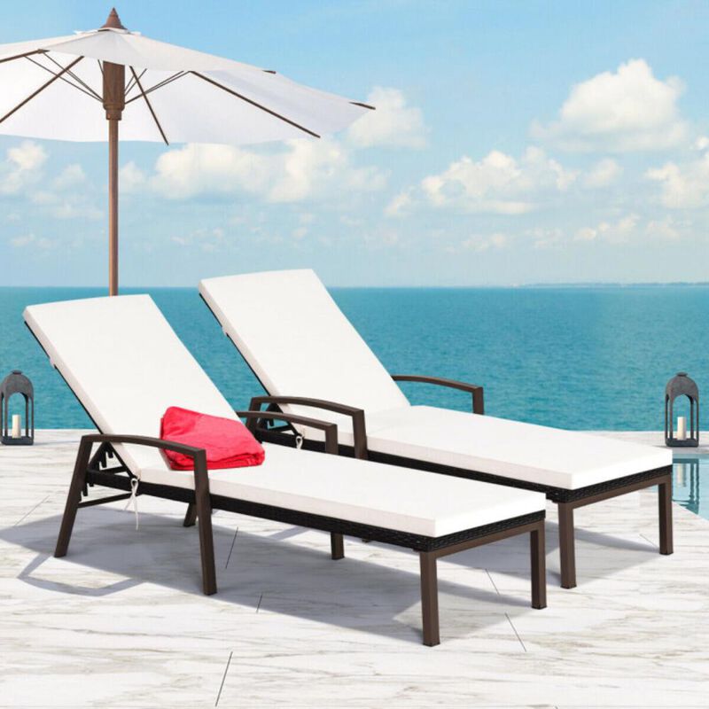 Hivvago 2 Pieces Patio Rattan Adjustable Back Lounge Chair with Armrest and Removable Cushions