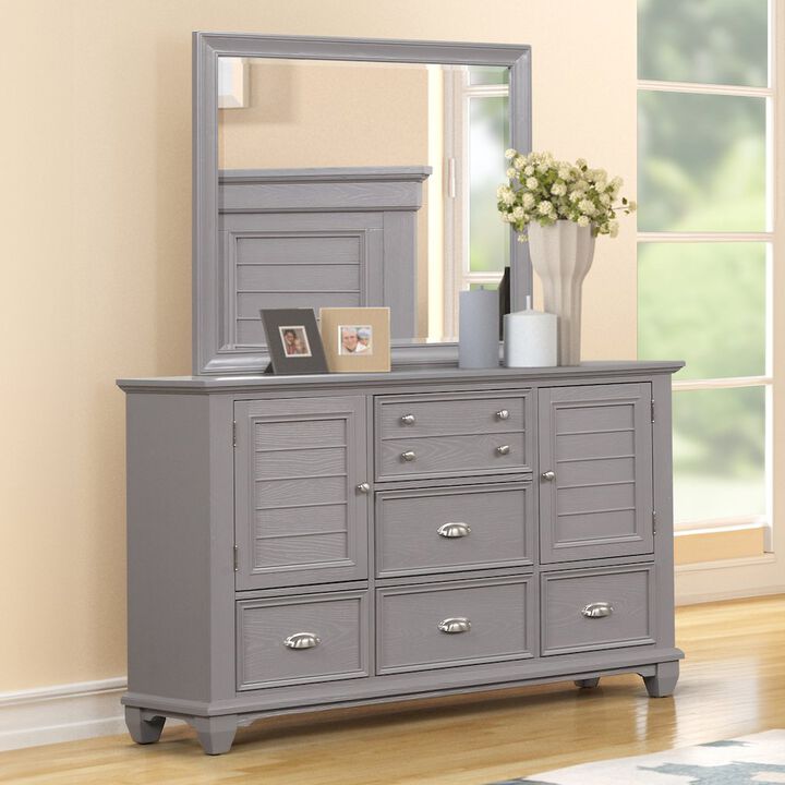 New Classic Furniture Jamestown Wood 5-Drawer Dresser with Mirror, Gray