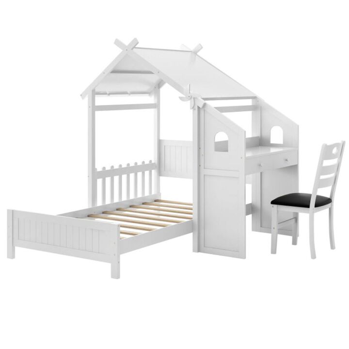 Hivvago Twin House Bed with with 2 Drawers and Windmill