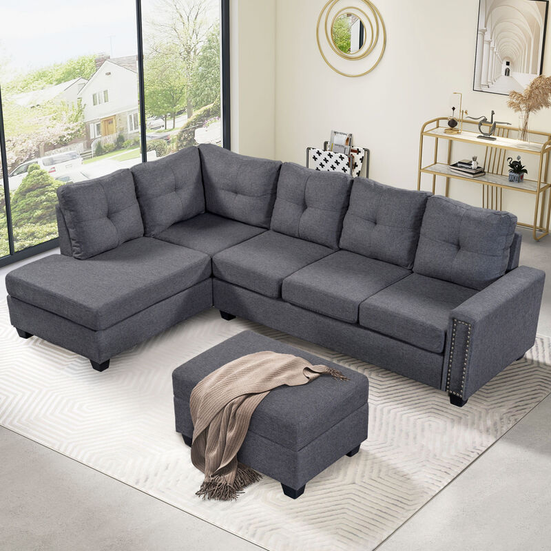 L-Shaped Reversible Sectional Sofa with Storage Ottoman