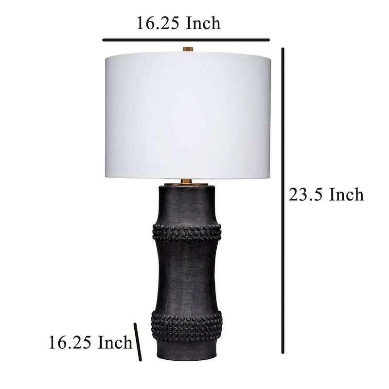 Lemy 28 Inch Table Lamp, White Linen Drum Shade, Dotted Black Base - Benzara