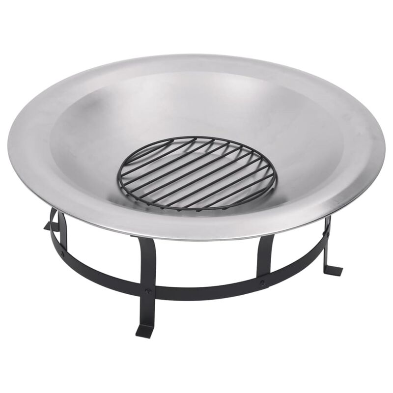 vidaXL Outdoor Fire Pit with Grill 29.9 Inch - Rust Resistant, Weatherproof Steel Construction, Safety Mesh, Wood-Handled Poker, Ideal for Deck, Patio, Backyard Use
