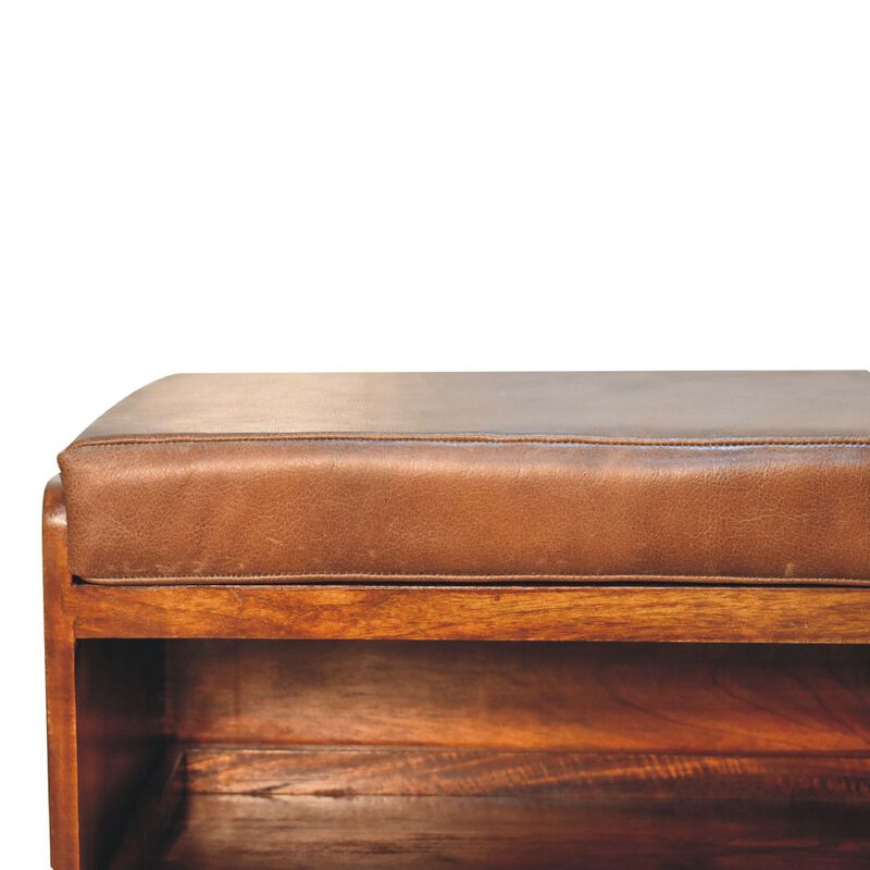 Artisan Furniture Buffalo Hide Pull out Chestnut Solid Wood  Shoe Storage Bench