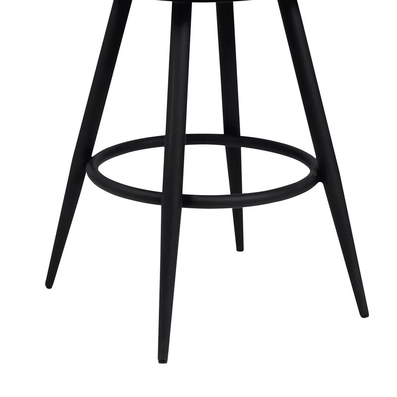 Knw 30 Inch Swivel Barstool Armchair, Black, Vintage Gray Faux Leather-Benzara