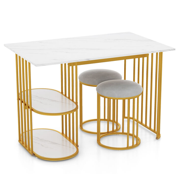 Rectangular Dining Table for 2 with 2-tier Storage Shelf for Small Space Dining Room