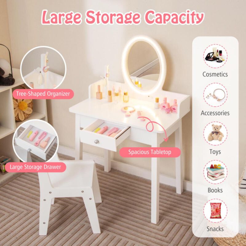 Hivvago Kids Vanity Set with Lighted Mirror-White