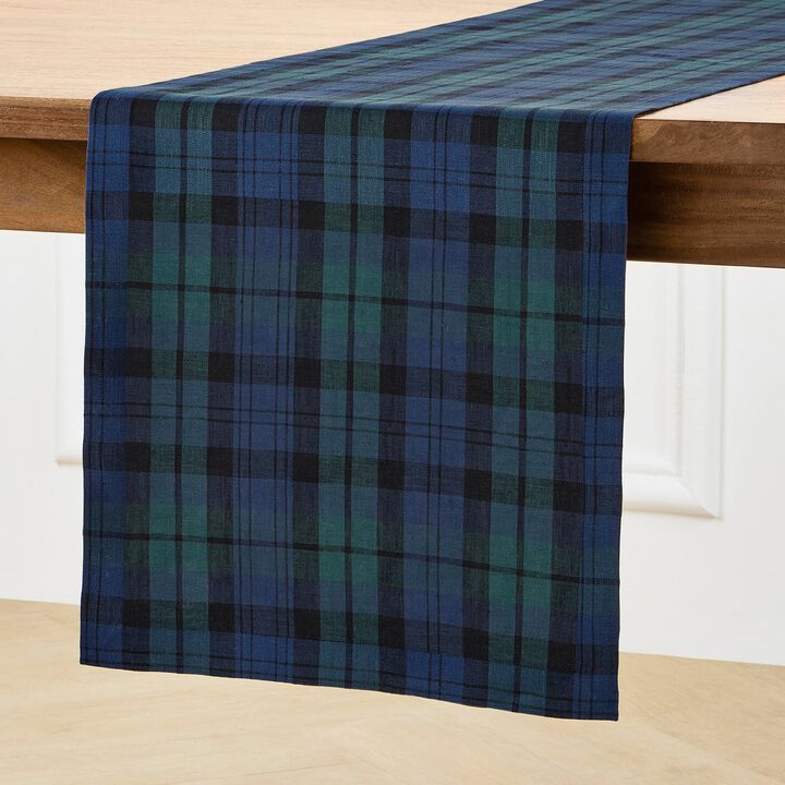 Solino Home 100% Pure Linen Table Runner | Blackwatch Plaid for Spring & Easter