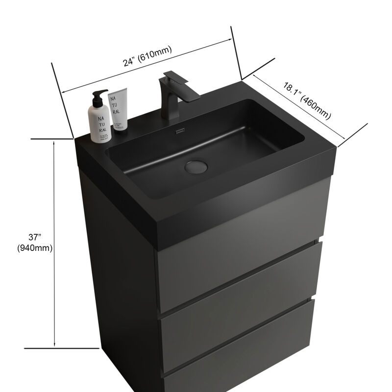Gray Bathroom Vanity with Sink and Large Storage, Modern Style