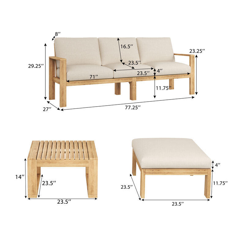 Merax Outdoor 3pcs Acacia Wood Sectional Patio Sofa Seating Set