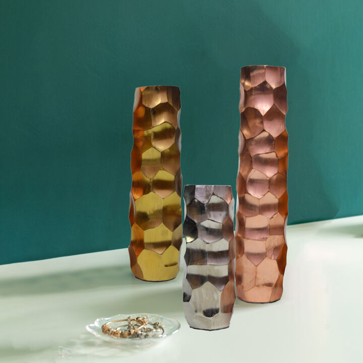Set of 3 Decorative Modern Metal Honeycomb Design Table Flower Vase for Dining Room, Living Room Bedroom, or Wedding