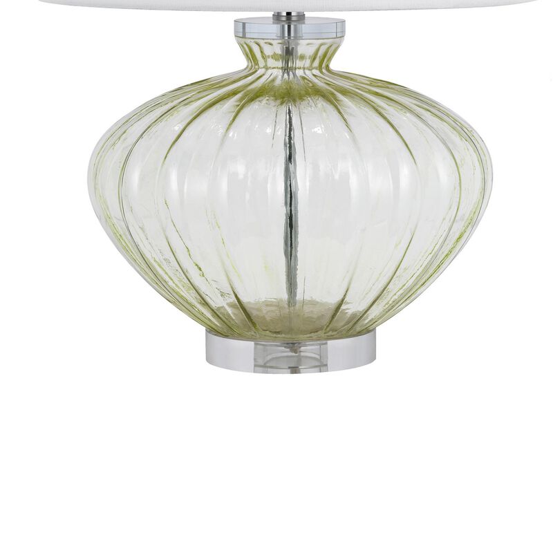 23 Inch Table Lamp Set of 2, Round Crystal Base, White Fabric Shade - Benzara