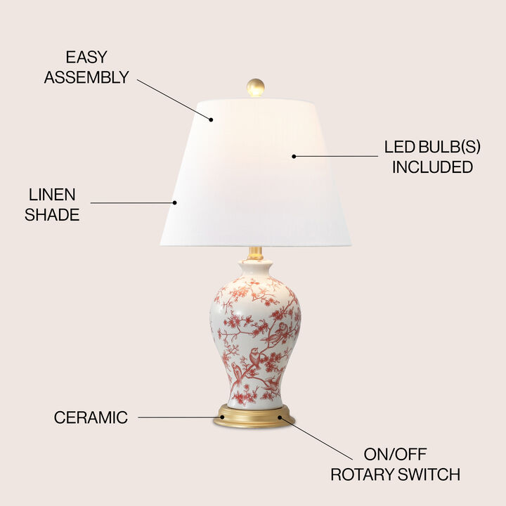 Grace French Country Cottage Ceramic Iron Floral Urn LED Table Lamp