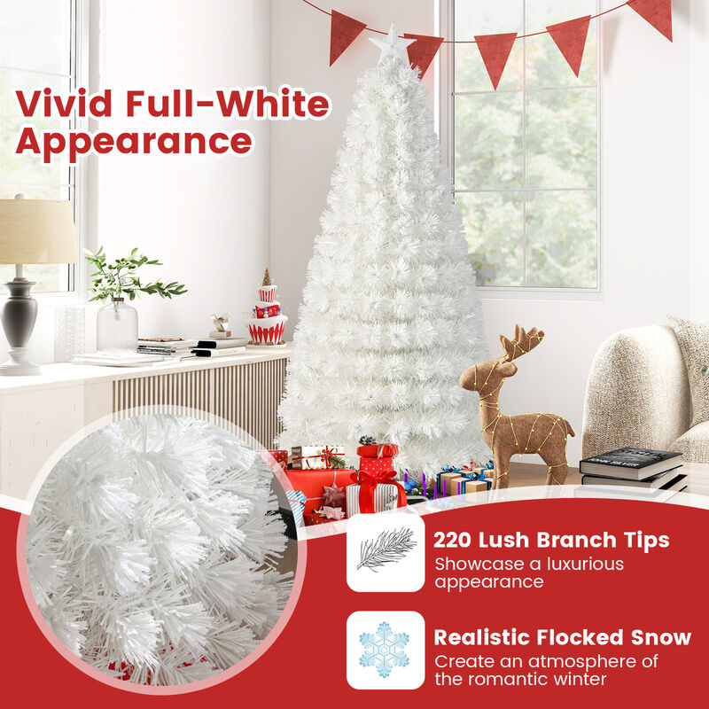 5/6/7 Feet Pre-Lit Fiber Optic White Snow-Flocked Artificial Christmas Tree